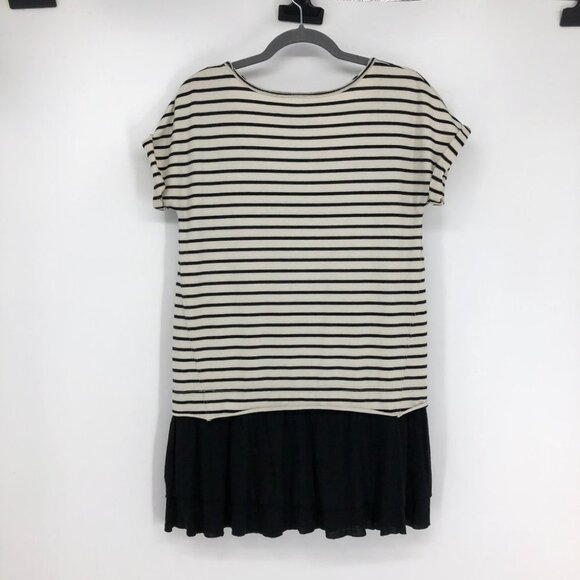 Free People Beach Striped ShortSleeve RoundNeck Top w Black Ruffle Peplum Hem XS - Picture 2 of 14